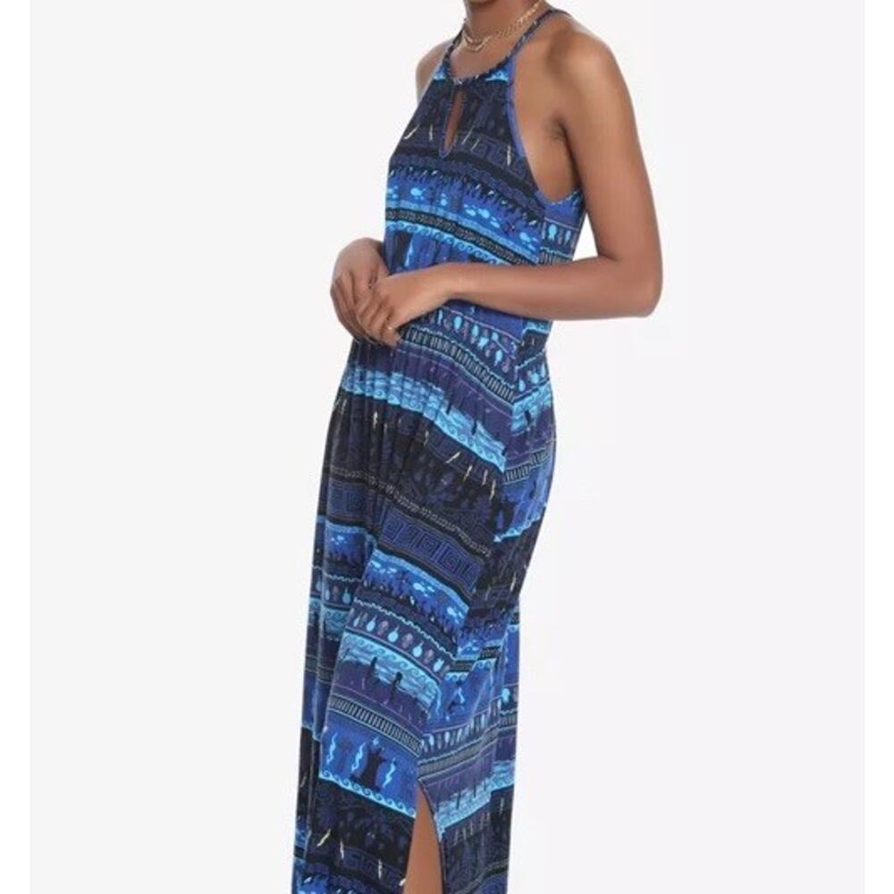 LOVE Sapphire Blue & White Beach Striped Rope Neck Halter Maxi Dress Sz L